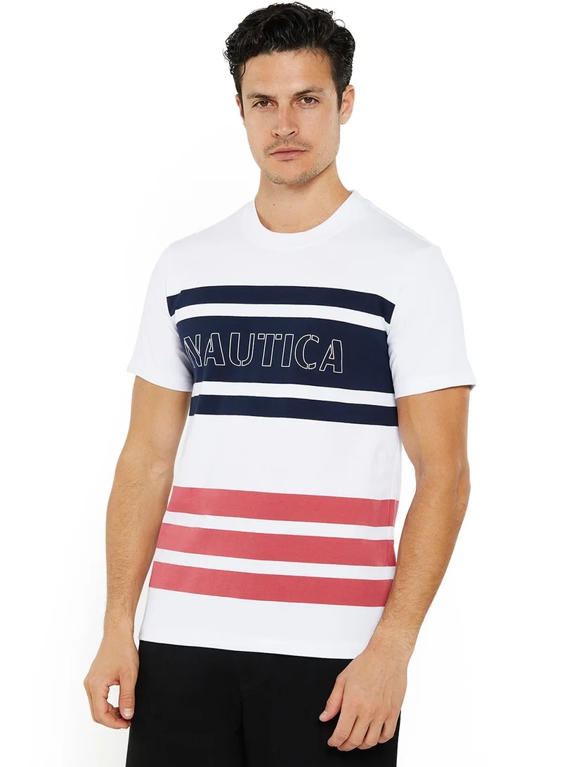 NAUTICA Contrast Striped Regular Fit Premium Cotton Crew Neck T-shirt